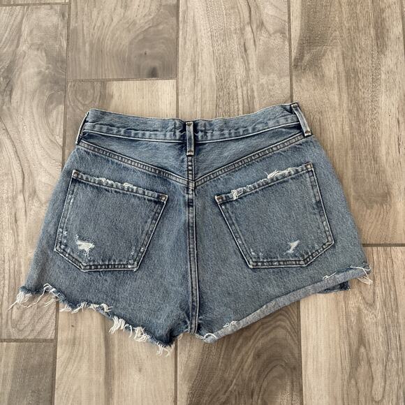 Agolde Denim Shorts Blue Jaden Cut Off Distressed Button Fly High Rise Size 28 - Picture 10 of 10
